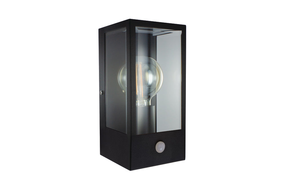 OUTDOOR DECORATIVE WALL LIGHT CONTEMPORARY LANTERN SENSOR IP44 1xE27 BLACK INTEGRAL