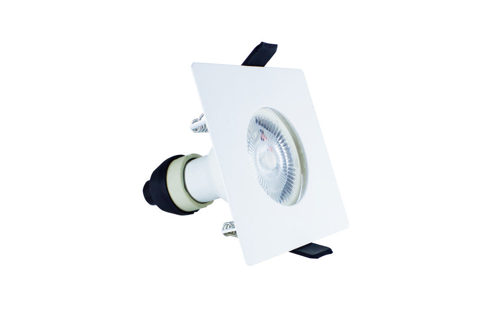 EVOFIRE FIRE RATED DOWNLIGHT 70MM CUTOUT IP65 WHITE SQUARE +GU10 HOLDER INTEGRAL