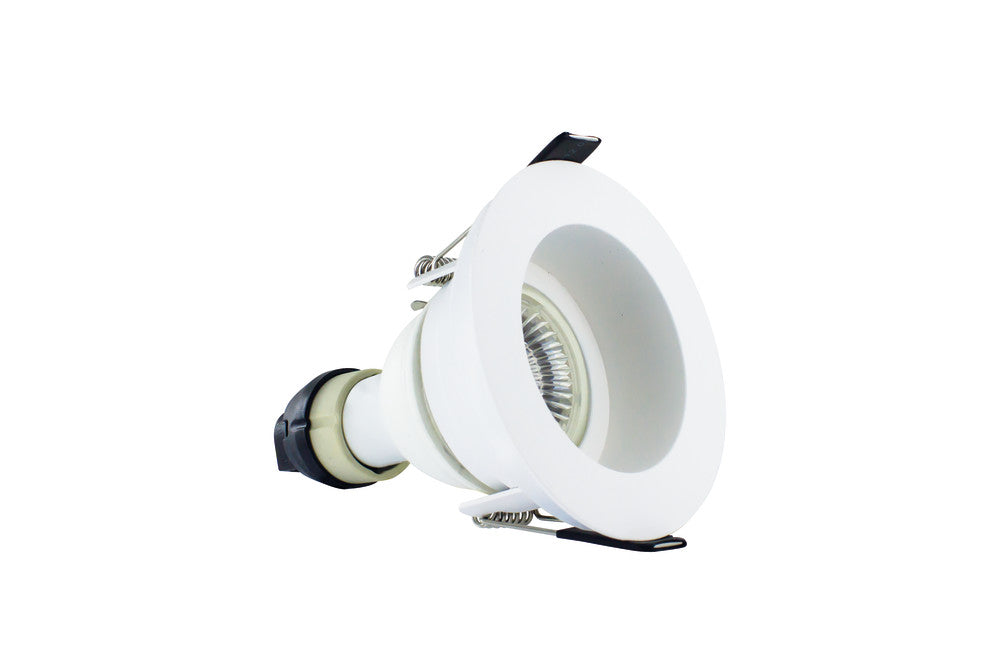 EVOFIRE FIRE RATED DOWNLIGHT 70MM CUTOUT IP65 WHITE RECESSED +GU10 HOLDER INTEGRAL