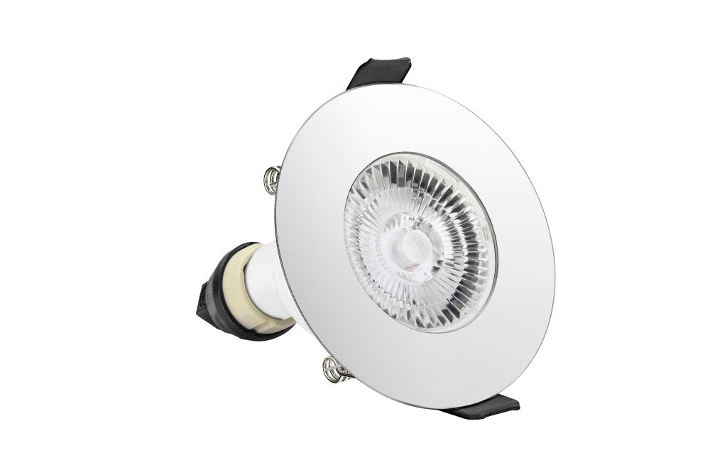 EVOFIRE FIRE RATED DOWNLIGHT 70MM CUTOUT IP65 POLISHED CHROME ROUND +GU10 HOLDER INTEGRAL