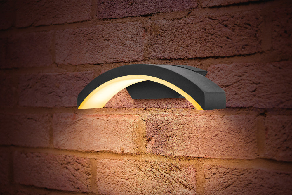 OUTDOOR DECORATIVE WALL LIGHT CURVE IP54 360LM 7.5W 3000K DOWN LIGHT DARK GREY INTEGRAL