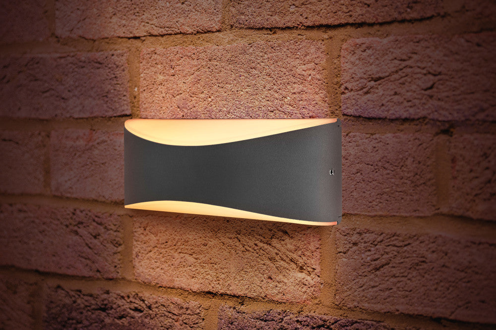 OUTDOOR DECORATIVE WALL LIGHT WAVE IP65 310LM 7W 3000K UP/DOWN LIGHT DARK GREY INTEGRAL