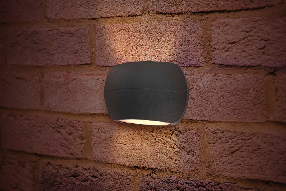 OUTDOOR DECORATIVE WALL LIGHT LUXSTONE IP54 320LM 8.5W 3000K UP/DOWN LIGHT DARK GREY INTEGRAL