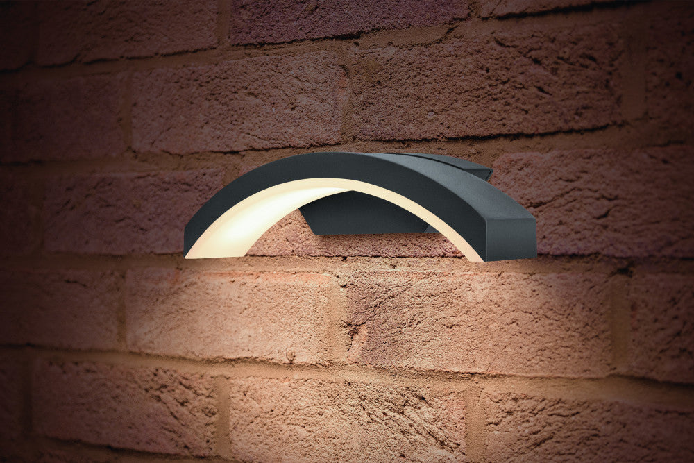 OUTDOOR DECORATIVE WALL LIGHT CURVE IP54 380LM 7.5W 4000K DOWN LIGHT DARK GREY INTEGRAL