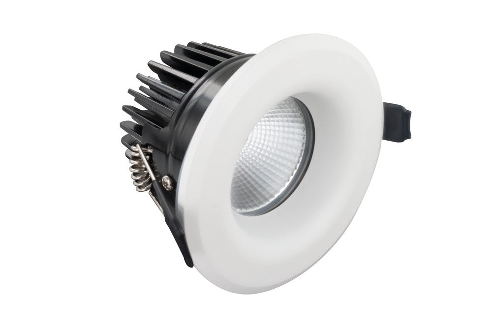LUXFIRE FIRE RATED DOWNLIGHT 70MM CUTOUT IP65 410LM 6W 3000K 36 BEAM DIMMABLE 68LM/W WHITE INTEGRAL