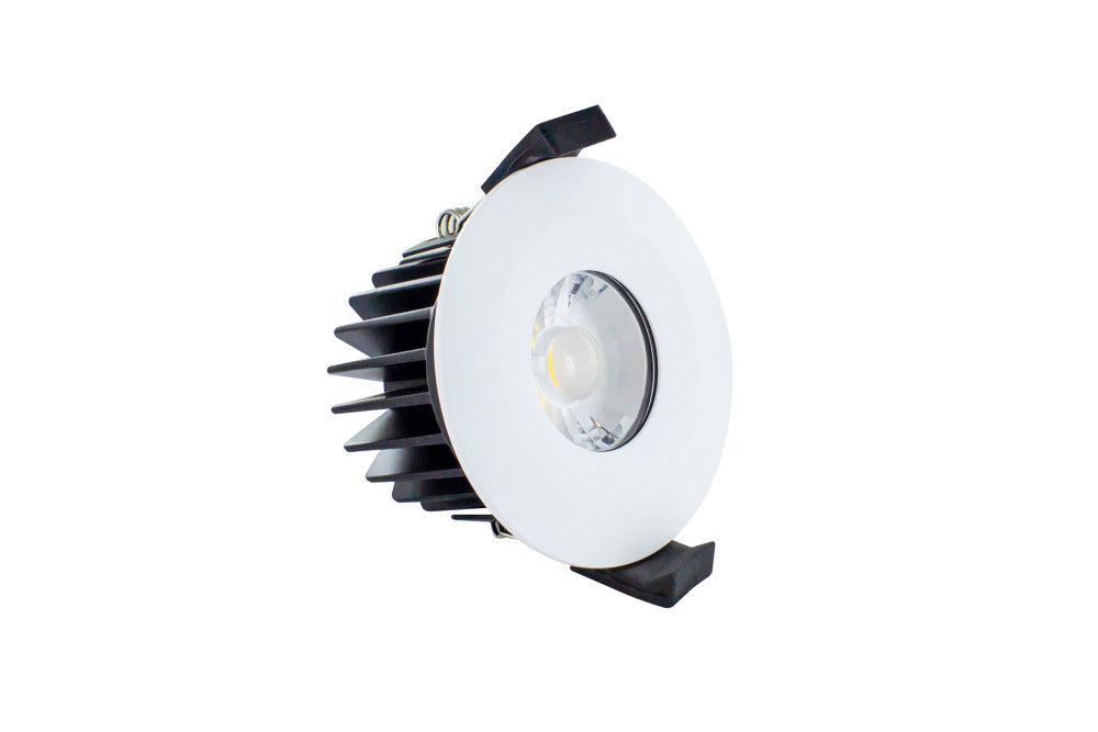 LOW-PROFILE FIRE RATED DOWNLIGHT 70-75MM CUTOUT IP65 510LM 6W 3000K 38 BEAM DIMMABLE 85LM/W WHITE INTEGRAL