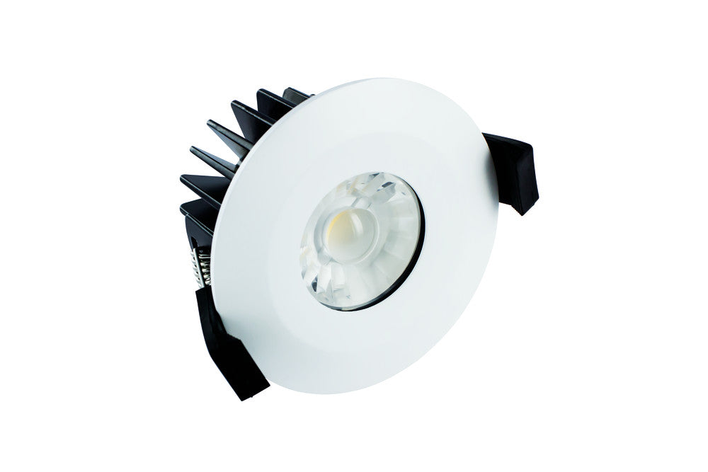 LOW-PROFILE FIRE RATED DOWNLIGHT 70-75MM CUTOUT IP65 510LM 6W 3000K 38 BEAM NON-DIMM 85LM/W WHITE INTEGRAL