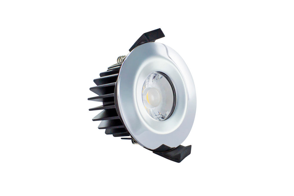 LOW-PROFILE FIRE RATED DOWNLIGHT 70-75MM CUTOUT IP65 430LM 6W 3000K 38 BEAM DIMMABLE 72LM/W POLISHED CHROME INTEGRAL