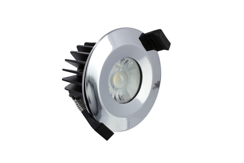 LOW-PROFILE FIRE RATED DOWNLIGHT 70-75MM CUTOUT IP65 440LM 6W 4000K 38 BEAM DIMMABLE 73LM/W POLISHED CHROME INTEGRAL