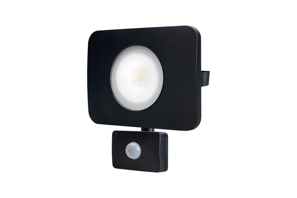 COMPACT TOUGH FLOODLIGHT WITH PIR OVERRIDE IP64 4500LM 50W 3000K 110B NON-DIMM 90LM/W BLACK INTEGRAL