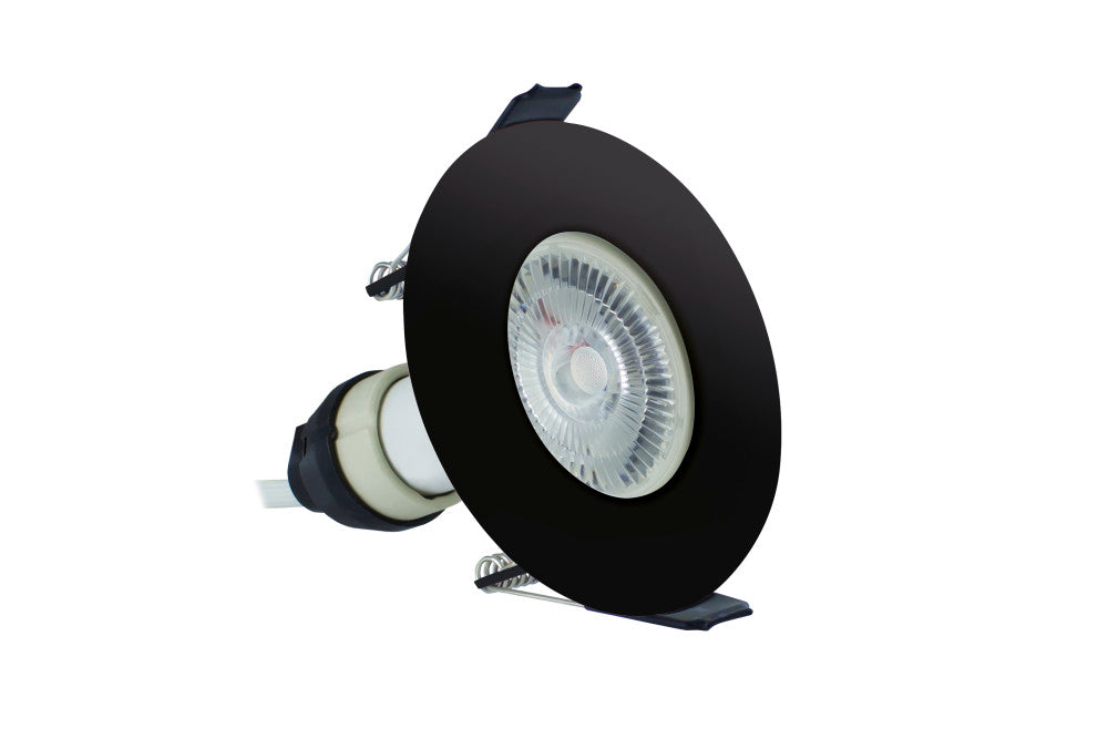 EVOFIRE FIRE RATED DOWNLIGHT 70MM CUTOUT IP65 BLACK ROUND +GU10 HOLDER INTEGRAL