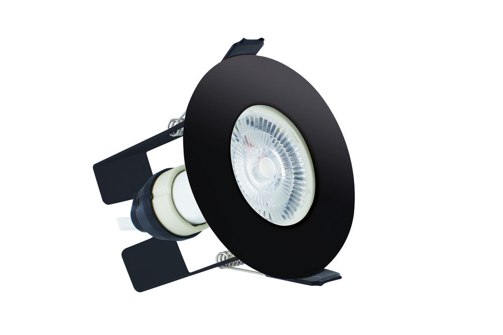 EVOFIRE FIRE RATED DOWNLIGHT 70MM CUTOUT IP65 BLACK ROUND +GU10 HOLDER & INSULATION GUARD INTEGRAL