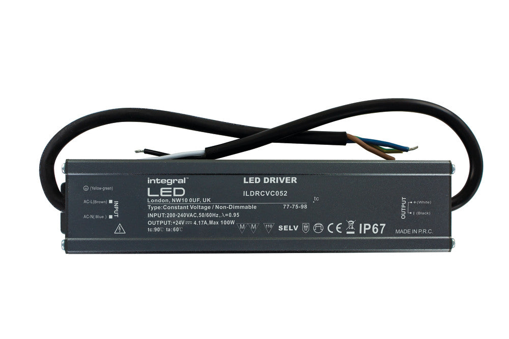 CONSTANT VOLTAGE DRIVER 100W 24VDC IP67 NON-DIMM 200-240V INPUT INTEGRAL