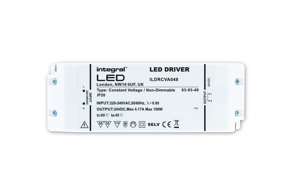 CONSTANT VOLTAGE DRIVER 100W 24VDC IP20 NON-DIMM 200-240V INPUT INTEGRAL