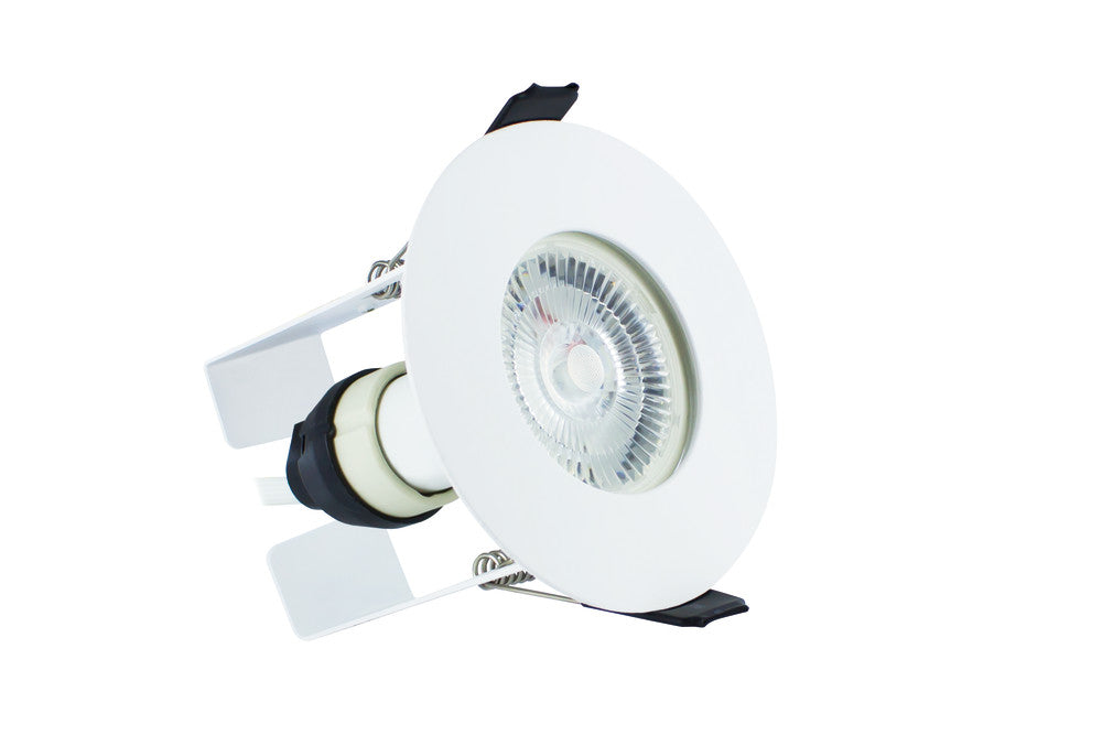 EVOFIRE FIRE RATED DOWNLIGHT 70MM CUTOUT IP65 WHITE ROUND *NO GU10 HOLDER* + INSULATION GUARD INTEGRAL