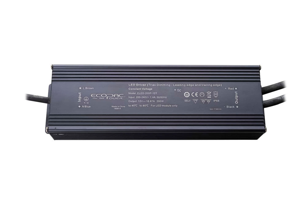 CONSTANT VOLTAGE DRIVER 200W 12VDC IP66 LEADING AND TRAILING EDGE DIMMABLE 200-240V INPUT 20W MIN LOAD ECOPAC POWER