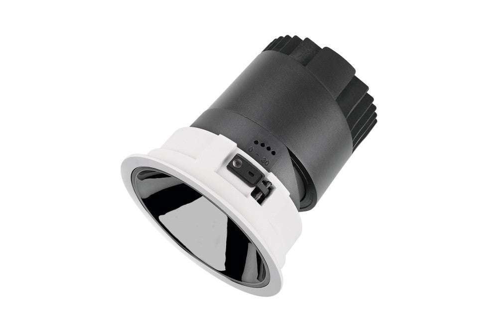 ACCENTPRO LED DOWNLIGHT 55 DEG BEAM ANGLE 120MM CUTOUT 30 DEG TITLTABLE 355 DEG ROTATABLE 25W 1725LM 66LM/W 3000K CRI90 MIRROR SILVER ROUND