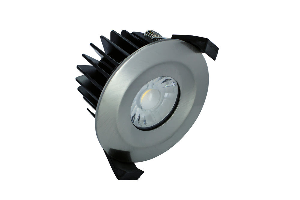LOW-PROFILE FIRE RATED DOWNLIGHT 70-75MM CUTOUT IP65 520LM 6W 4000K 36 BEAM DIMMABLE 86LM/W SATIN NICKEL INTEGRAL