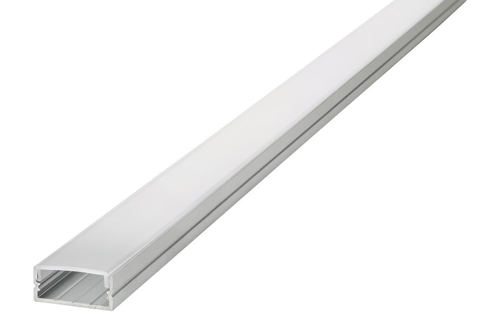 PROFILE ALUMINIUM SURFACE MOUNT 1M FROSTED DIFFUSER 23 X 10MM FOR 2 X IP33 8MM WIDTH STRIP INCLUDE 2 ENDCAPS AND 2 MOUNTING BRACKETS INTEGRAL