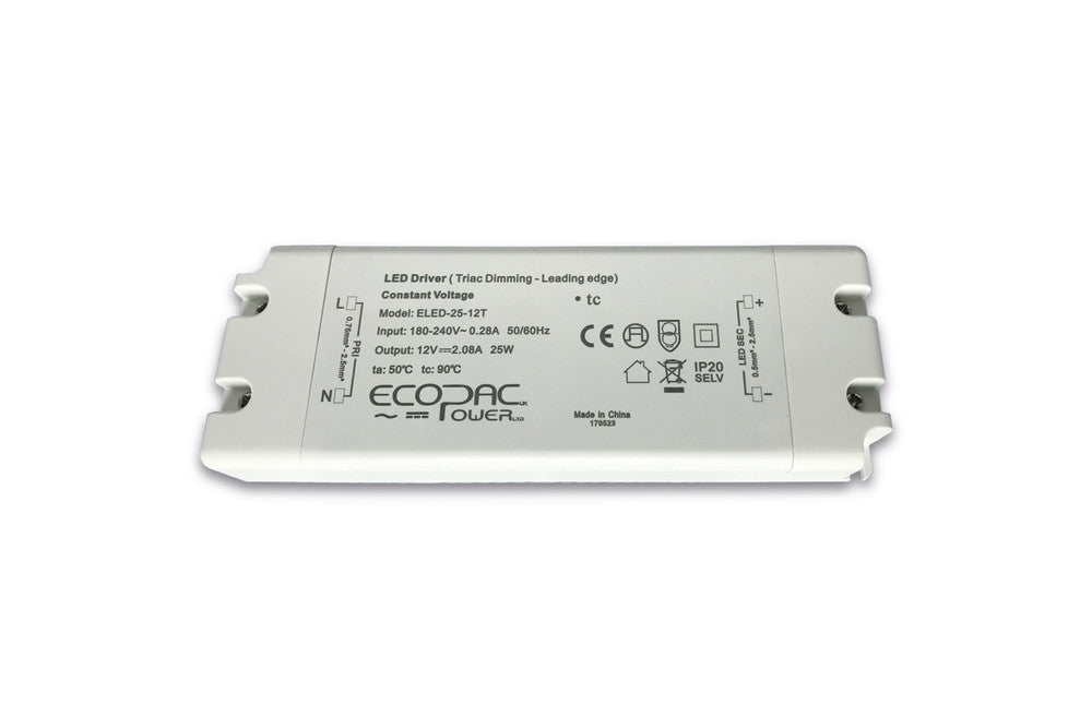 CONSTANT VOLTAGE DRIVER 25W 24VDC IP20 TRIAC DIMMABLE 180-240V INPUT 1.25W MIN LOAD ECOPAC POWER