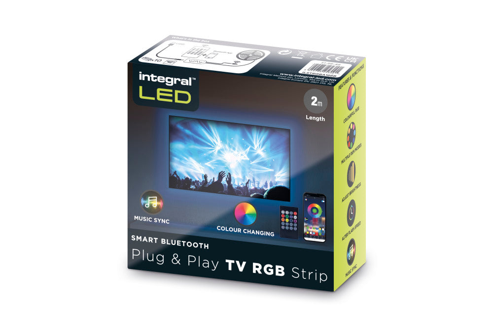 RGB PLUG AND PLAY LED TV STRIP KITS IP20 2M 1.5W/M 24LED/M 10MM WIDTH 120 BEAM BOX PACK WITH IR CONTROLLER & BLE APP CONTROL USB POWERED INTEGRAL