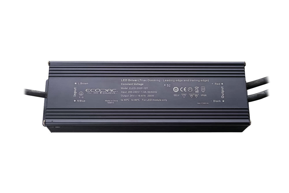 CONSTANT VOLTAGE DRIVER 200W 24VDC IP66 TRIAC DIMMABLE 200-240V INPUT 20W MIN LOAD ECOPAC POWER