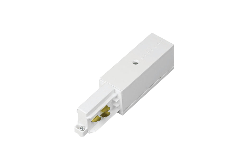 WHITE LIVE END FEED FOR STANDARD-RECESSED-TRIMLESS STUCCHI 3 CIRCUIT 230V ONETRACK POLARITY RIGHT EARTHING LEFT
